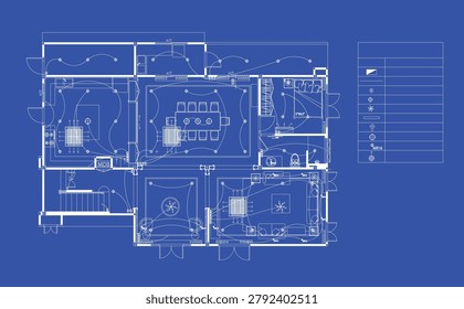 Residential Electrical System Design Blueprint with Lighting Layout, Switch Placement, Power Outlet Locations and Wiring Plan