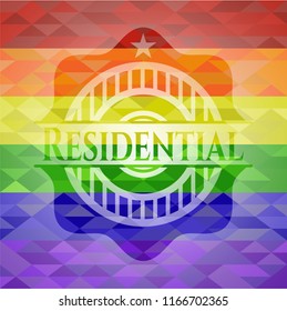 Residential emblem on mosaic background with the colors of the LGBT flag