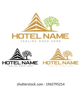 Plantilla de símbolo del icono del vector del logotipo del hotel. Logo del hotel. Diseño del logotipo. Logo corporativo. Diseño de vectores