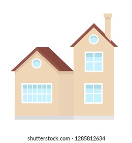 Residential house building, suburban private house, design element of urban or rural landscape vector Illustration