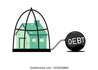 Residential house in cage with ball debt, Vector illustration.