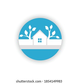 Residential House Circular Vector Symbol Graphic Logo design with leaf.