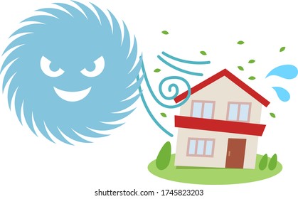 Residential house damaged by typhoon