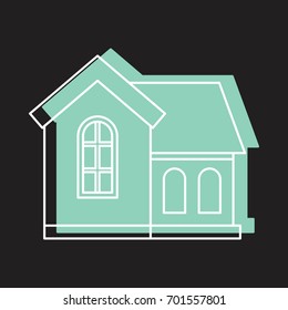 Residential house doodle icon vector illustration for design and web isolated on black background. House vector object for labels, logos and advertising