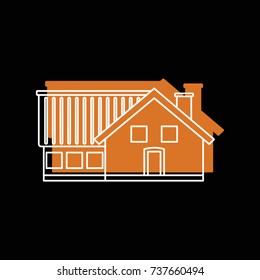 Residential house doodle icon vector illustration for design and web isolated on black background. Residential house vector object for label web and advertising