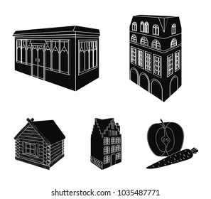 Residential house in English style, a cottage with stained-glass windows, a cafe building, a wooden hut. Architectural building set collection icons in black style vector symbol stock illustration web