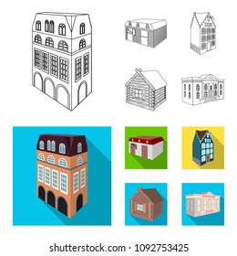 Residential house in English style, a cottage with stained-glass windows, a cafe building, a wooden hut. Architectural and building set collection icons in outline,flat style vector symbol stock