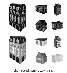 Residential house in English style, a cottage with stained-glass windows, a cafe building, a wooden hut. Architectural and building set collection icons in black,monochrome style vector symbol stock