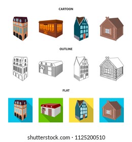 Residential house in English style, a cottage with stained-glass windows, a cafe building, a wooden hut. Architectural and building set collection icons in cartoon, outline, flat style vector symbol