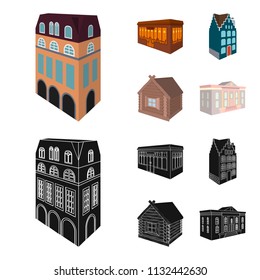 Residential house in English style, a cottage with stained-glass windows, a cafe building, a wooden hut. Architectural and building set collection icons in cartoon,black style vector symbol stock