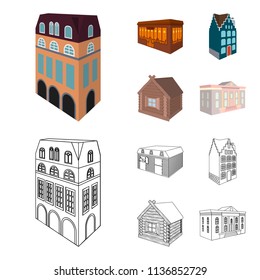 Residential house in English style, a cottage with stained-glass windows, a cafe building, a wooden hut. Architectural and building set collection icons in cartoon,outline style vector symbol stock