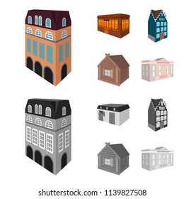 Residential house in English style, a cottage with stained-glass windows, a cafe building, a wooden hut. Architectural and building set collection icons in cartoon,monochrome style vector symbol stock