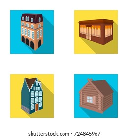 Residential house in English style, a cottage with stained-glass windows, a cafe building, a wooden hut. Architectural building set collection icons in flat style vector symbol stock illustration web.