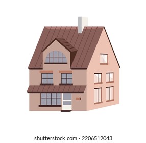 Residential house facade. Home building, outside view. Dwelling, living real estate architecture exterior with windows, door. Big mansion. Flat vector illustration isolated on white background