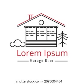 Residential house garage doors icon logo vector illustration with dummy text for multi purpose use. 