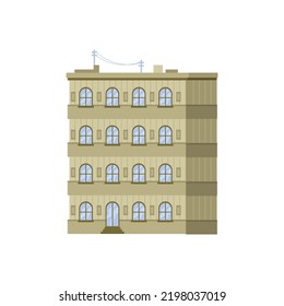 Residential house for living or working in office, building. City or town construction with several levels, multi story landmark and urban architecture in metropolis. Vector illustration