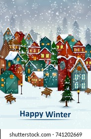 Residential house on Happy Winter celebration greeting background for Merry Christmas in vector