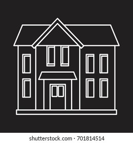 Residential house outline icon vector illustration for design and web isolated on black background. Residential house vector object for label, logo and advertising