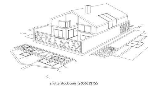 residential house plan 3d illustration