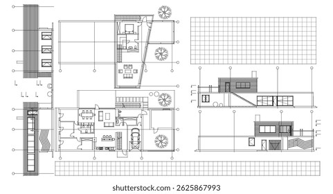 Wohnhaus Plan Skizze 3D-Illustration