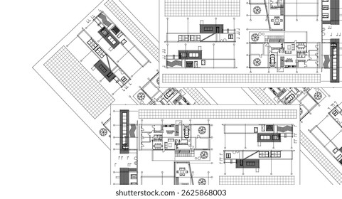 residential house plan sketch 3d illustration