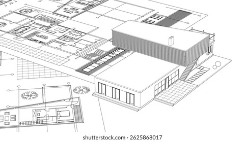 residential house plan sketch 3d illustration