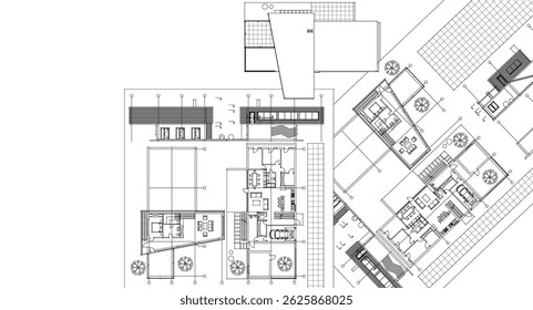 residential house plan sketch 3d illustration