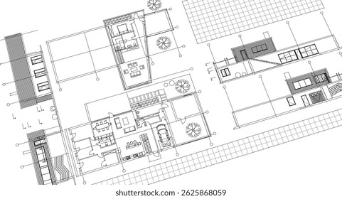residential house plan sketch 3d illustration