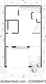 Residential house plans for more than one floor, black and white drawings