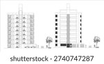 Residential House Sections and Elevations Technical Drawing – AutoCAD Line Art Architectural Plans – EPS 10 Vector – White Background