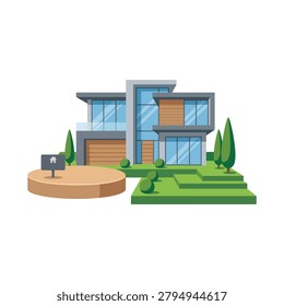 Residential house shown with coin platform and mailbox, used for real estate, property investment, and housing presentations