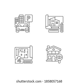 Residential House Structure Pixel Perfect Linear Icons Set. Parking Lot. Engineering Plan For Building. Customizable Thin Line Contour Symbols. Isolated Vector Outline Illustrations. Editable Stroke