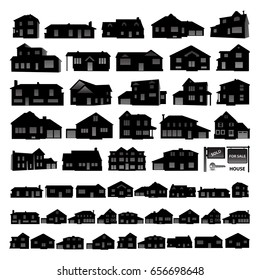 Residential house vector black silhouette isolated on white