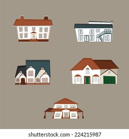 Residential houses collection. With Residential farmhouse cottage condominium duplex house houses vector illustration. 