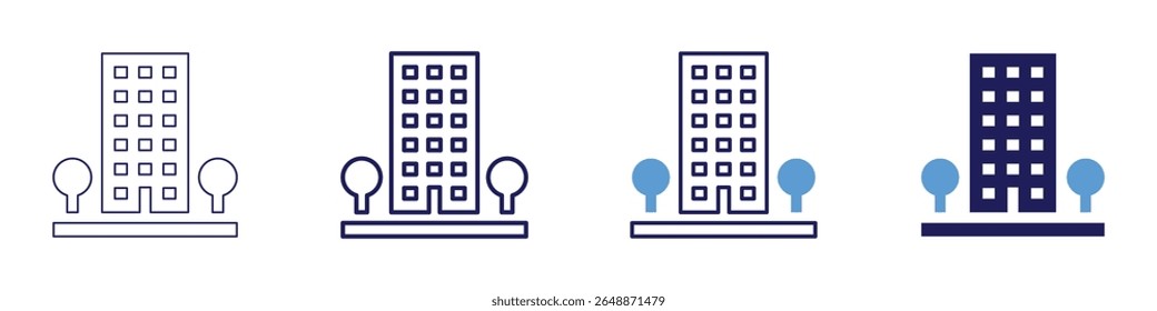 Residential icon in 4 different styles. Thin Line, Line, Bold Line, Duotone. Duotone style. Editable stroke.