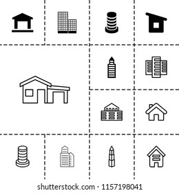Residential icon. collection of 13 residential filled and outline icons such as building, house building, home. editable residential icons for web and mobile.