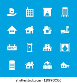 Residential icon. collection of 16 residential filled icons such as building, house building, house, window, home, rent tag. editable residential icons for web and mobile.