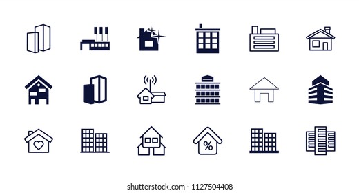 Residential icon. collection of 18 residential filled and outline icons such as business center, building, house building. editable residential icons for web and mobile.