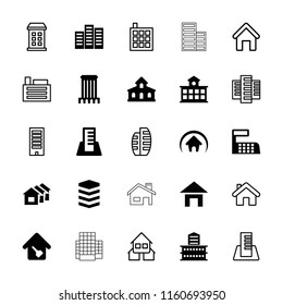 Residential icon. collection of 25 residential filled and outline icons such as building, home key, home, house building, house. editable residential icons for web and mobile.