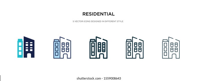 residential icon in different style vector illustration. two colored and black residential vector icons designed in filled, outline, line and stroke style can be used for web, mobile, ui