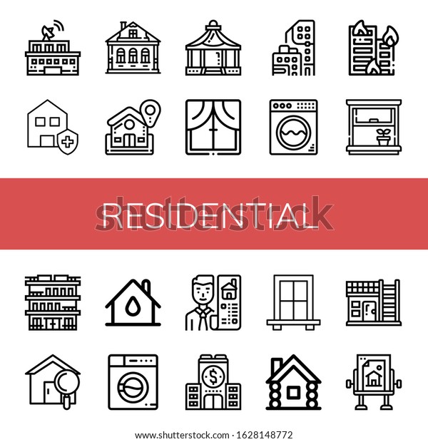 Residential Icon Set Collection Building Clean Stock Vector (Royalty ...