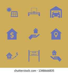 residential icon set with solar panel, tv table and real estate prices growth vector illustration