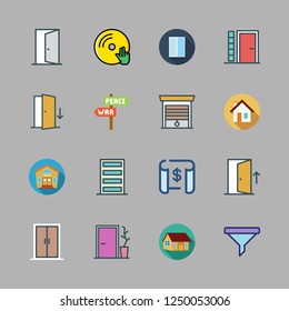 residential icon set. vector set about blueprint, entrance, entrances and filter icons set.