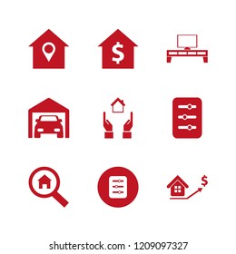 residential icon. residential vector icons set house rent, private garage, filter and tv table