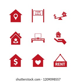 residential icon. residential vector icons set house rent, sale sign, house seller and tv table