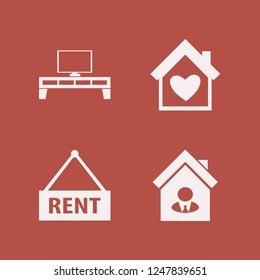 residential icon. residential vector icons set house seller, tv table, house rent and house heart