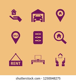 residential icon. residential vector icons set sale location, hands house, private garage and house location