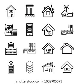 Residential icons. set of 16 editable outline residential icons such as modern curved building, house building, building, clean house, home, home key, builidng, eco house
