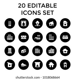 Residential icons. set of 20 editable filled residential icons such as house building, building, house, home, window. best quality residential elements in trendy style.