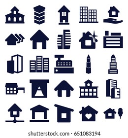 Residential icons set. set of 25 residential filled icons such as house building, building, house, business center, home care, home